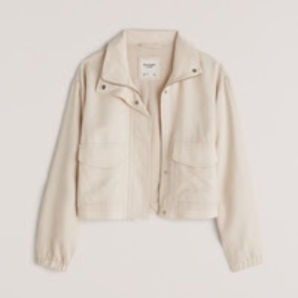Abercrombie Cropped Drapey Bomber Jacket - Cream - Small